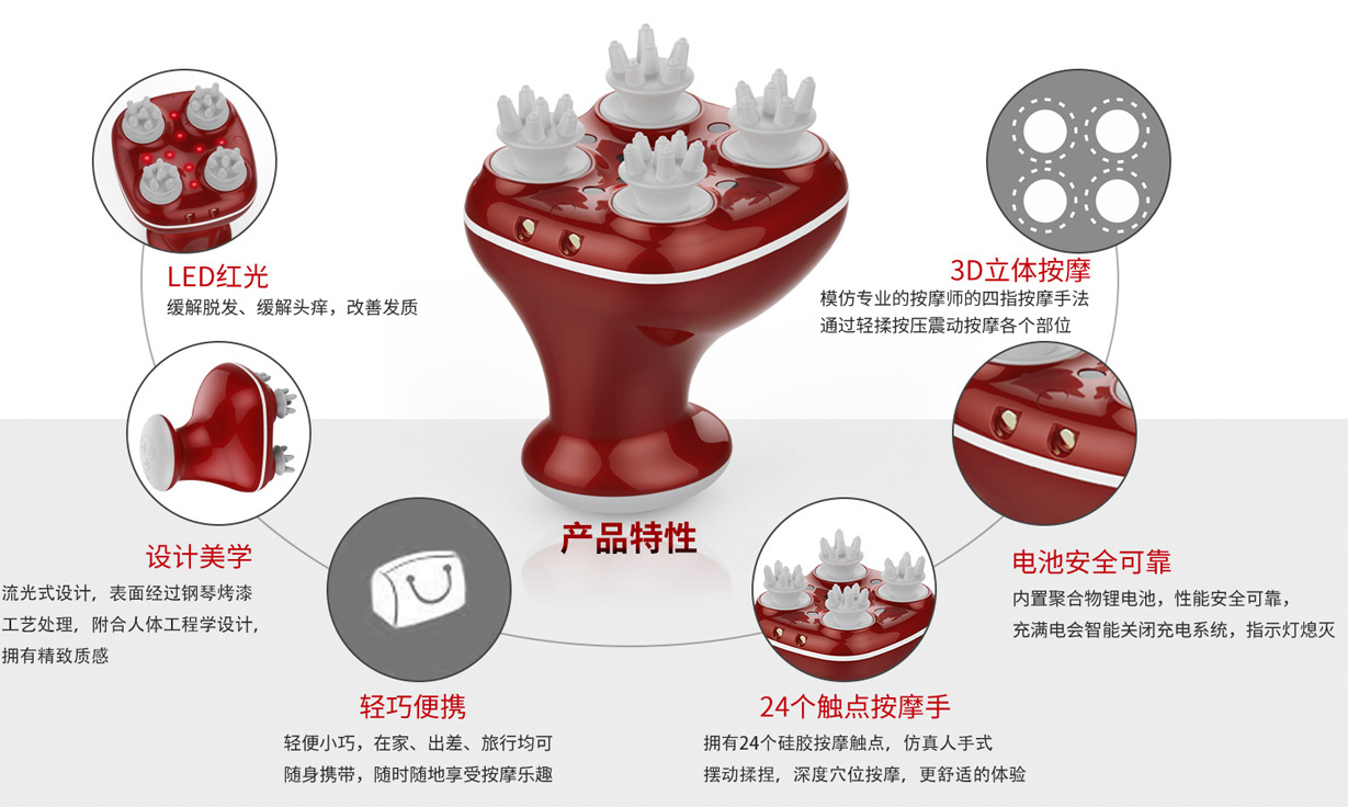 四触手模拟专业按摩手法 电动头部多功能按摩仪 kks-131